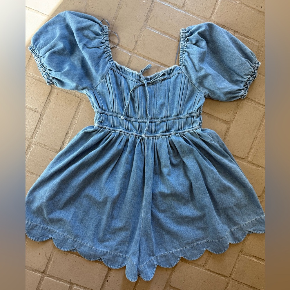Blue Denim Puff Sleeve Romper